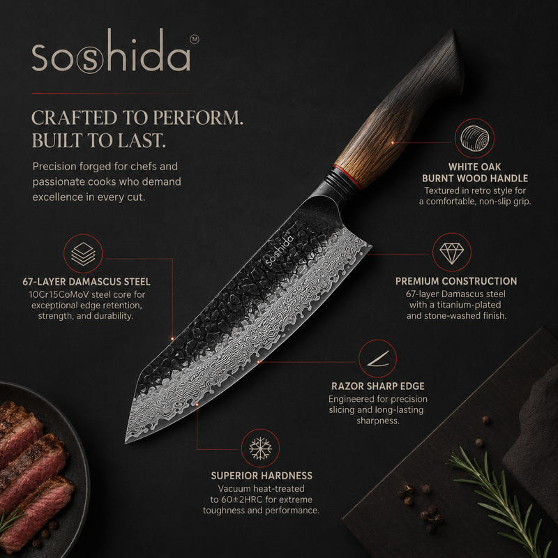 Soshida Mo 7.5" Damascus Santoku Knife