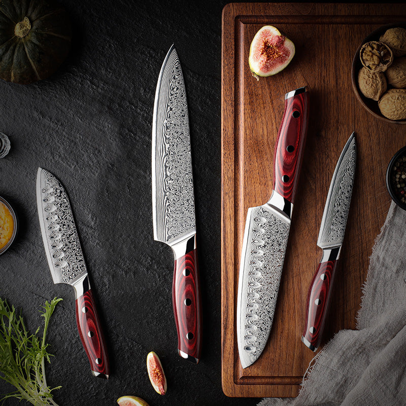Soshida AUS-10 Damascus Chef Knife Set