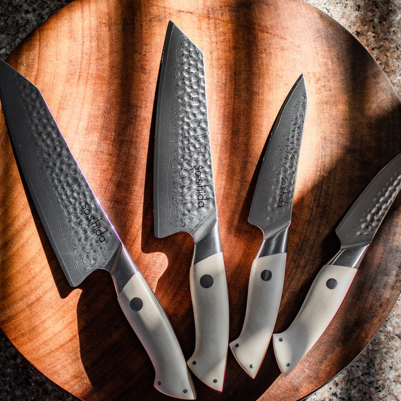 Soshida Masshiro 4 Piece Damascus Chef Knife Set