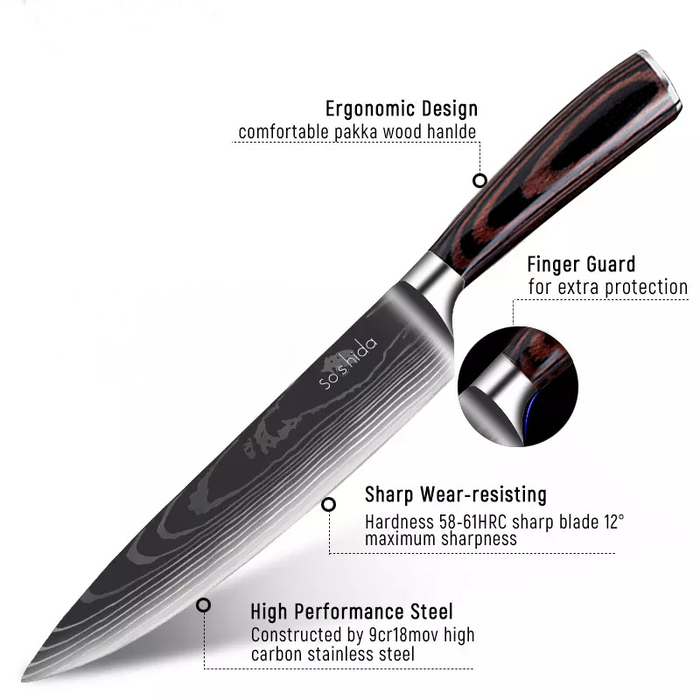 Soshida Precision 8 Piece Chef Knife Set