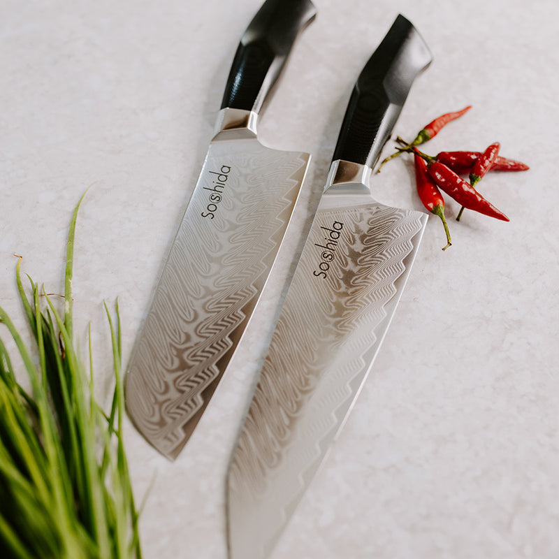 Soshida Kokuyo 3 Piece Damascus Pro Chef Knife Set
