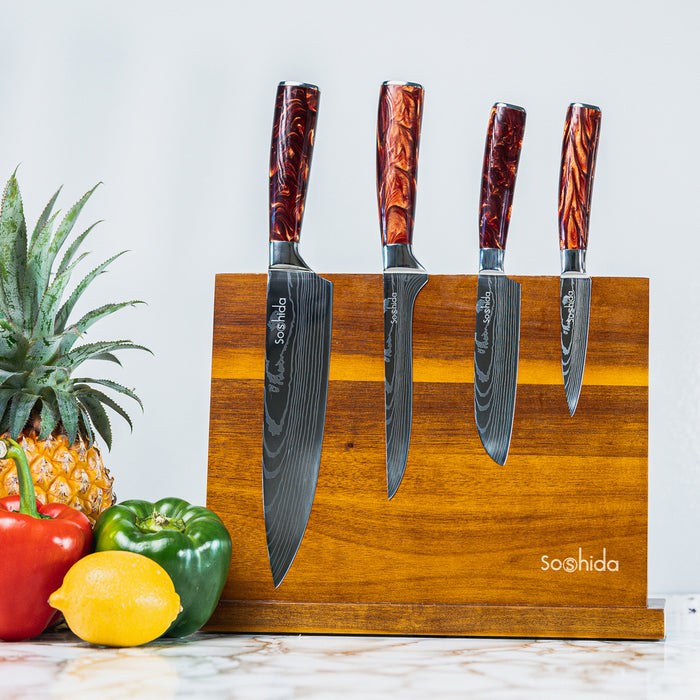 Japanese Soshida Chef Knife Set - Red