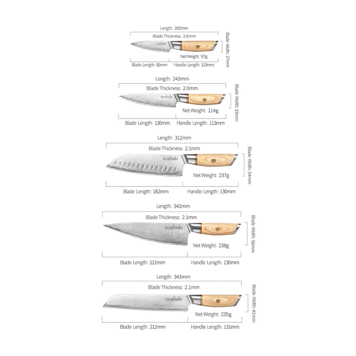 Soshida Professional 5 Piece Chef Knife Set