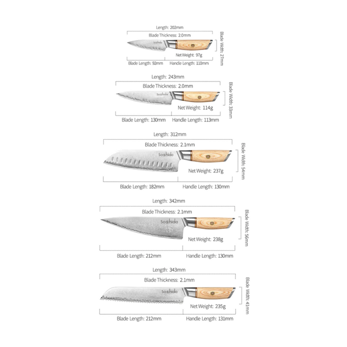 Soshida Professional 5 Piece Chef Knife Set | Luxury Kitchen Knives